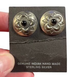 Genuine Sterling Silver Floral Earrings and Onyx